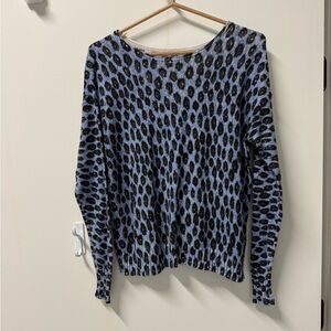 NIC+ZOE Blue and Black leopard Patterned lightweight Sweater
